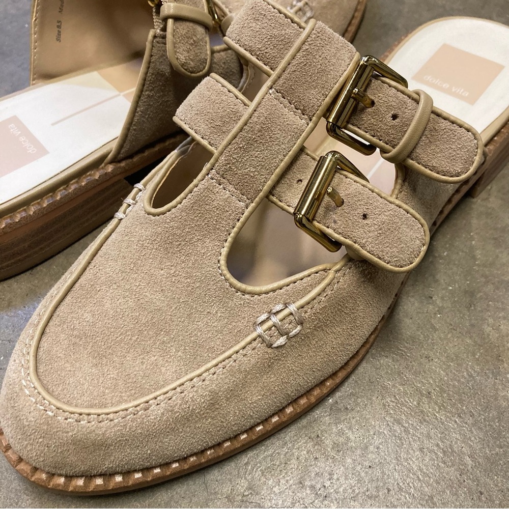 Dolce Vita Haydee Double Buckle Mary Jane Mule Tan Suede Size 8.5 - Picture 5 of 8